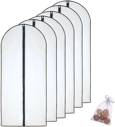HomeClean Fundas Ropa 60x140cm (6pcs) Funda para Traje Transparente con Cremallera Completa y Bola de Cedro para Abrigos Largos de Invierno Ropa de Vestir