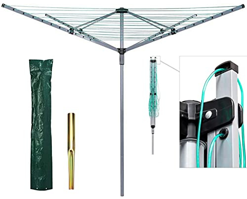 HMWD 40/50/60M Heavy Duty 4 Arm Outdoor Rotary Clothes Airer/Dryer Washing Line With Metal Ground Spike & Water Proof Protective Cover Included - Outdoor Laundry Washing Line socket (40m)