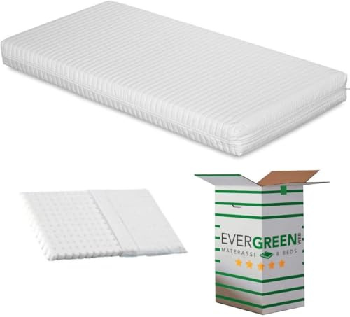 EVERGREENWEB® Materasso Lettino o Culla 70x160 per Bambini alto 12 cm + Cuscino ANTISOFFOCO su misura GRATIS con Fodera in Cotone Naturale, Rivestimento Sfoderabile Anallergico Lavabile SYMBA