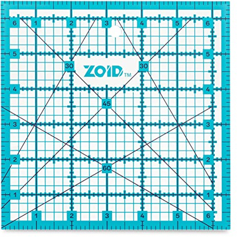Zoid 6-1/2 X 6-1/2 Acrylic Ruler, Reversible Ruler for Measuring, Quilting Ruler, Slip-Resistant Ruler, Clear