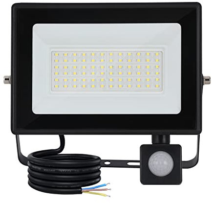 Mille Lucciole 50W LED Strahler mit Bewegungsmelder 5000LM 6500K Kaltweiß LED Fluter IP65 Wasserdicht Außenleuchte Scheinwerfer Licht Wandleuchte für Garten Garage Sportplatz Hinterhof