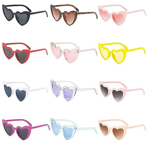 Leiptes 12 Stück Herz Sonnenbrille Bunt Herzbrille Set Transparent Hippie Brille Herz Lustige Partybrillen für Fasching Foto Requisiten Geburtstagsfeier für Kinder und Erwachsene