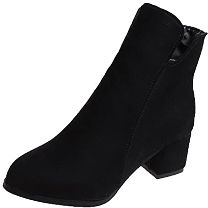LOIJMK Women's Boots Side Zip Ankle Boots Large Size Low Tube High Heel Thick Heel Women's Boots Wedge Heel 43