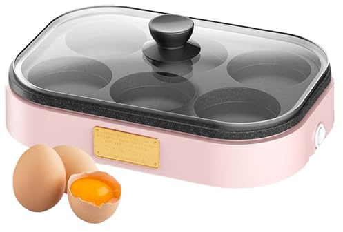 SYFUNLV Padella multifunzionale, padella elettrica, 900 Watt, padella per uova fritte a induzione, con 6 scomparti, per uova fritte con cavità per uova (rosa)