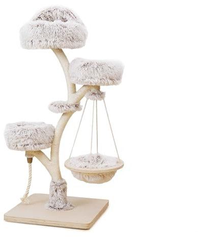 Fudajo Designer Kratzbaum in Zweigdesign 130 cm hoch, Katzenkratzbaum mit Plüsch und Sisal, Kletterbaum für Katzen, Katzenbaum mit Hängeliege