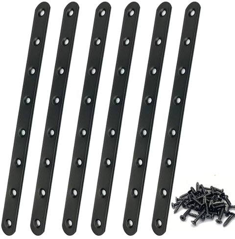 Piastre di Giunzione per Riparazione 293 x 19 x 3 mm Piastre Staffa Piatta Forata 6 Pcs Piastra Forata Nera Connettore Fissaggio Acciaio Inox per la Tavoli Sedie Fissazione Mobili (6Pcs, 293*19*3mm)