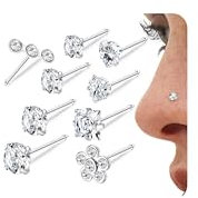 LOLIAS Packung 9 20G Nasenstecker Silber 20G Schraube L Form Nasenpiercing Nasenstecker Gold Chirurgenstahl 316L CZ Set Schmuck für Männer Frauen, Rostfreier Stahl
