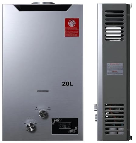 NICCOO 20L LPG Water Heater Propane Gas Water Heater Portable Instant Gas Boiler Tankless Camping Shower Sliver