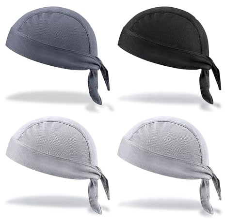UILYNIU 4 Pcs Anti-UV Head Protection Headband,Bandana for Men Skull Cap,Quick Dry Sports Bandana Cycling Skull Cap Sports Hiking Skating Cycling Climbing (UK, Alpha, M, L, Gray,Dark Gray,Black)