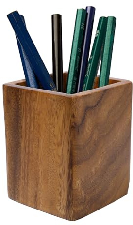 Sixfolo Pot à Crayon en Bois de Noyer pour Bureau Organisateur de Papeterie | Porte Stylo de Bureau,Porte Crayons Carré en Bois,Stylo Crayon Support Organiseur 10*8*8cm