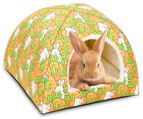 UPINS Large Bunnies Bed, Rabbit Hideout Washable Rabbit Bed House for Guinea Pig Hamster Squirrel Ferret Hedgehog Chinchilla Cozy Cage Accessories