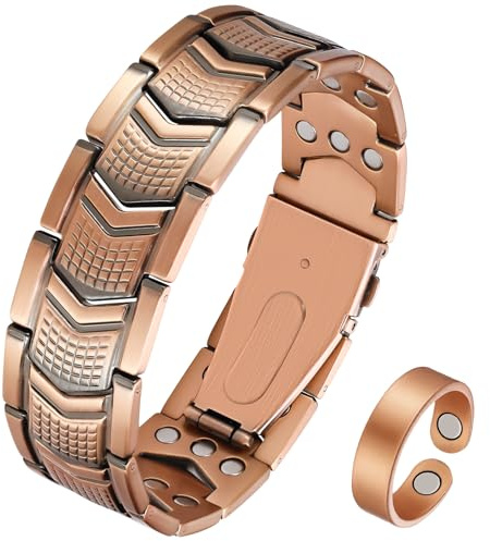 Jecanori Magnetic Bracelet Men & Cooper Ring Set, | Copper Bracelet with 57pcs Ultra Strength Magnets(3800 Gauss). Adjustable Wristband with Removal Tool&Jewelry Gift Box