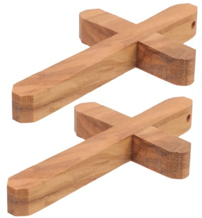 AKOOSY 2 Stück Handgefertigtes Mini Olivenholz Kreuz Tragbares Religiöses Handkreuz für Persönliche Andacht Holzschnitzerei Spirituelle Unterstützung bei Gebet Geschenkidee