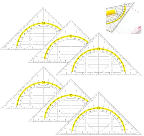 Euablfo 6 Piezas Transportador de Angulos, Transportador Triangular de Plástico con Escala Amarilla 15.6cm, para Estudiantes Profesor Transportador de Angulos Escolar