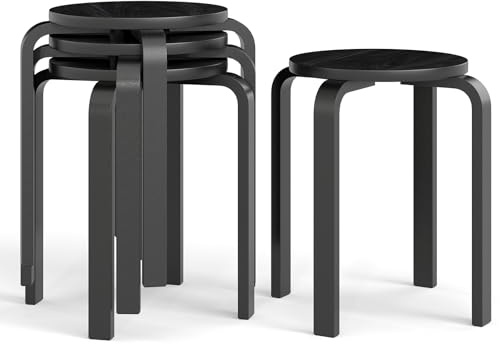 COSTWAY Stackable Bentwood Stools Set of 4, 18in Backless Round Chairs