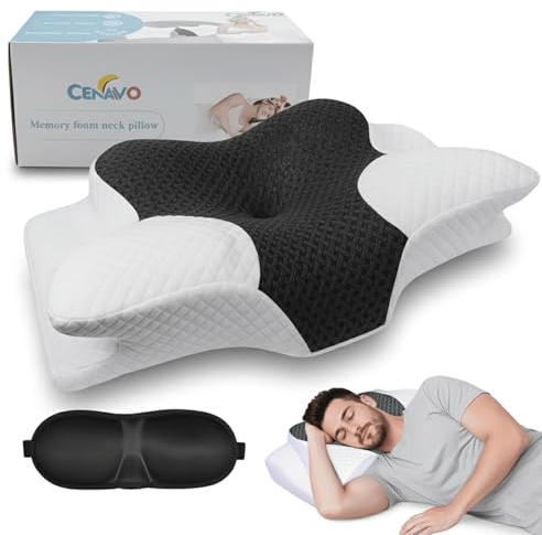 CENAVO - Cuscino Cervicale, Cuscino Memory Foam con Mascherina per Dormire in Omaggio, Cuscino per Supporto Cervicale per migliorare la qualità del sonno, Cuscino Ergonomico con Federa Lavabile