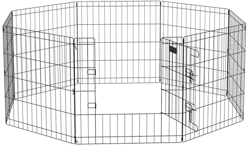 PawHut Welpenlaufstall 8-TLG Welpenauslauf mit 8 Gitterplatten Tür flexibel Schutzplane Freilaufgehege 61cm hoch Hundelaufstall für Haustiere Hund Katze Welpe Laufgitter für drinnen und draußen