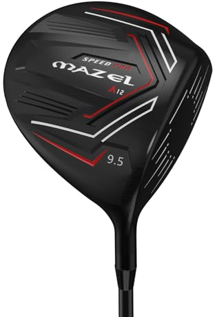 MAZEL Aluminum Golf Driver 9.5°/10.5°,Men’s Driver, 45.5 Graphite Shaft Stiff/Regular, Large Sweet Spot for Forgiveness & Distance (Black A12, Graphite, Stiff, 9.5, Degrees, Right)