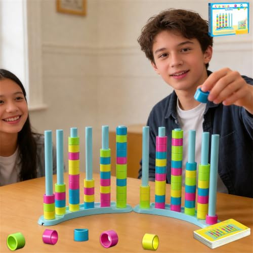 2 Pack Color Matching Stack Challenge Game, Fast Pattern Match Ring Stacking Puzzle Games, 2-4 Players, Family Board Game for Kids & Adults, Birthday Easter Christmas Party Gifts for Boy & Girl