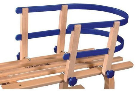 Holzrodel, Rodel, Rodelschlitten, Schlitten DAVOS 90 cm mit Kunststoff-Lehne blau
