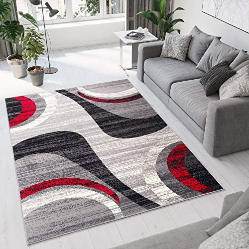 TAPISO Dream Teppich Wohnzimmer Kurzflor Grau Creme Modern Streifen Wellen Meliert Verwischt Schlafzimmer Esszimmer ÖKOTEX 80 x 150 cm