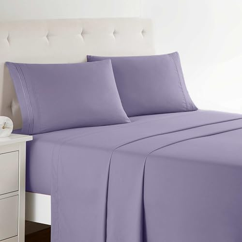Clara Clark Bed Sheets, Premier 1800 Series 4 Piece Bed Sheet Set, Deep Pocket, Wrinkle, Fade, Stain Resistant, Luxury Soft Bedding Sheets & Pillowcases, King, Lavender