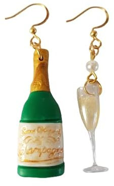 champagne boucles d'oreilles,bijou gourmand,verre à champagne,flûte de champagne,bouteille de champagne chic