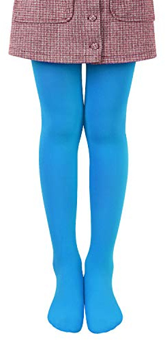L&K-II Collants de Ballet pour Filles - Collants de Danse avec Pied - 80 DEN Opaque Microfibre Coloré - Bleu Ciel - 122/128