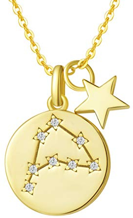 FANCIME Signe du Zodiaque Astrologique Capricorne Pendentif Collier Bijoux en Argent 925/1000 Plaqué Or Blanc avec Zircone Cubique Bijoux pour Femmes Filles - Chaîne Longueur: 40 + 5 cm