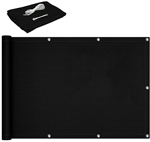 Privacy Shield Screen Cover 1x5.5m Balcony Screen Balcony Shield Fence HDPE Easy-to-Clean with Eyelets and Cord and Cable Ties Attached for Yard Lawn Pergola Decking Pool Patio, Black