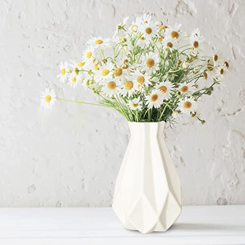 Vase for Flowers - Rustic Style White Geometric Desktop Decorative Vase Plastic Large Bottles for lego Flowers Bouquet Hydroponic Arrangement Wedding Home Office Romantic Decoration