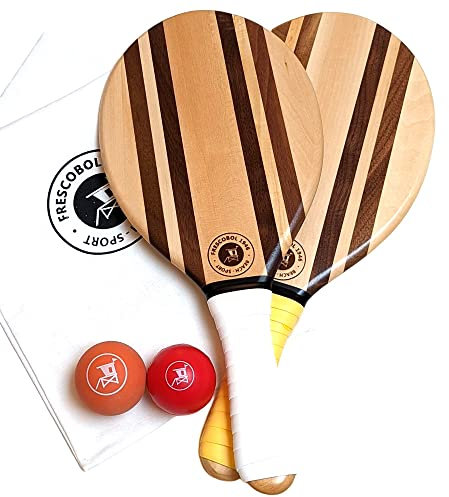 Frescobol 1946 Racchette da spiaggia Grips giallo e bianco con 2 palline + sacchetto di cotone