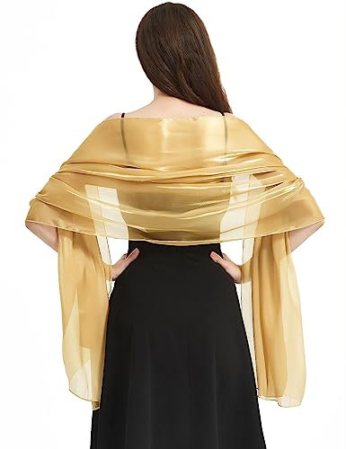 heekpek Schal Damen Elegant Stola Damen Festlich Leicht Transparenter Glitzer Tücher und Wickel für Damen Premium Polyester Seidenschal Damen Ganzjährig, Gold