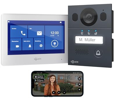 Goliath Interphone vidéo Basique, Bus 2 Fils, Moniteur de 7 Pouces, Sonnette encastrée avec caméra, interphone avec Ouverture de Porte, Maison individuelle, Application pour Smartphone