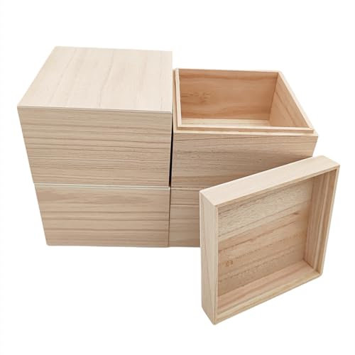 Anktily 4PCS Unfinished Wooden Box with Top Lid, 12x12x8cm Small Square Wood Keepsake Box,Rustic Wood Container Boxes for Crafts, Home Storage