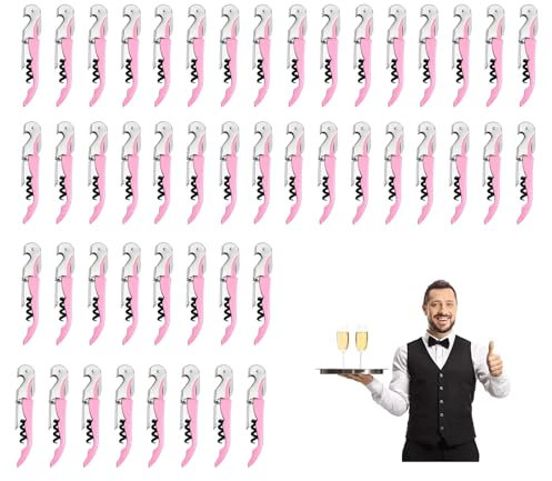 Sommelier Professionale 3 in 1 Cavatappi, Apribottiglie Vino e Lama Corta Capsule - Cavatappi a Leva in Acciaio Inox (48, Rosa)