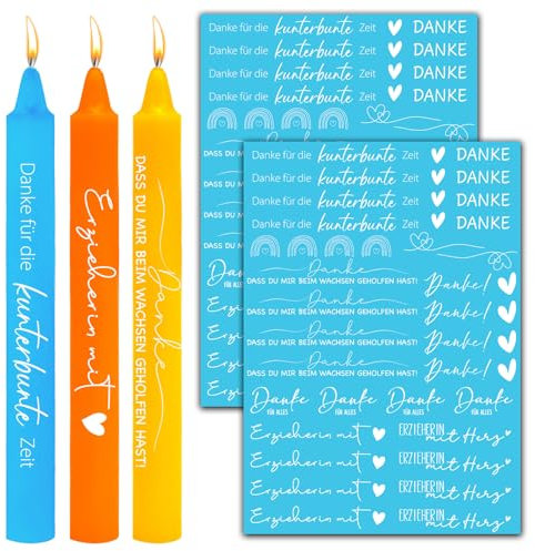 BETESSIN 2 Bögen Kerzentattoos Erzieherin Abschiedsgeschenk Kerzenfolie Erzieherin Geschenk Weiß Kerzen Tattoo Aufkleber Dankeschön Wasserschiebefolie Sticker für DIY Stabkerze Kindergarten Kita