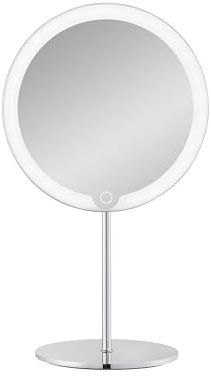 Blomus LED Kosmetikspiegel MODO | Akku Schminkspiegel aus poliertem Edelstahl | Touch, 3 Lichtfarben, Dimmbar | 14L x 20B x 34,5H cm | Make-Up Spiegel | 5-Fach Vergrößerungsspiegel inkl. USB-C Kabel