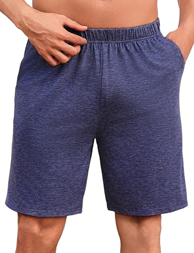 Uniexcosm Pantalones Pijama Corto para Hombre Algodón Verano Pantalones Shorts con Bolsillos Casual Ropa de Dormir Azul Oscuro L