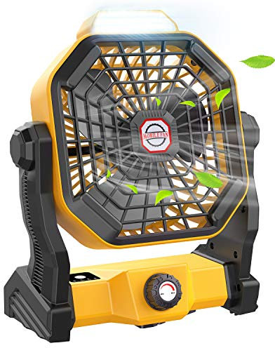 JINLICTE Portable Camping Fan, Rechargeable Battery Powered Tent Fans for Camp Hanging, [13-60Hrs Runtime], 9 Inch, Stepless Speed, Powerful&Quiet, for Picnic, Barbecue, Fishing, Travel, Home, Tent