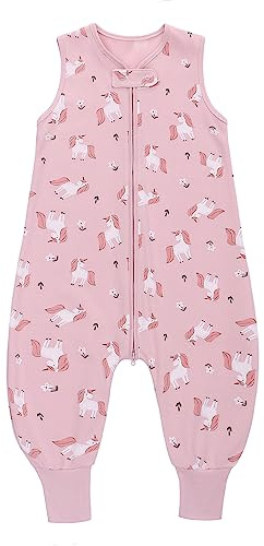 Miracle Baby 0,5 tog, sommarsovsäck med fötter, 100 % bomull, babysovsäck för pojkar och flickor, Rosa - Ponny, M/1-2T