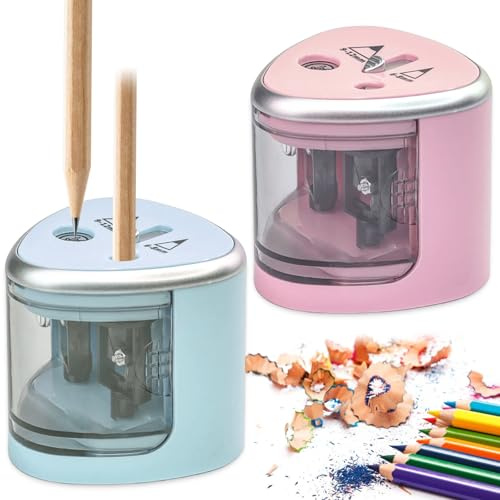 Behogan 2 Stück Elektrischer Anspitzer, Elektrischer Universal Anspitzer, Doppelloch für 6-8mm und 9-12mm, Elektrischer Spitzer für Kinder, Elektrische Bleistiftspitzer für Schulen, Haushalte
