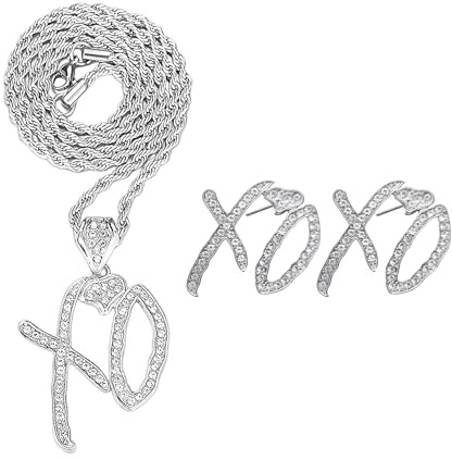 YSJCHEBS 1 x Bokstav Cole Halsband Och 1 Par Örhängen, Hip Hop Mode Smycken, Strass Stift Halsband, Klädtillbehör