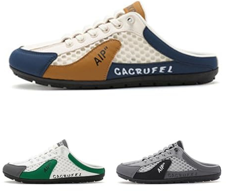 Baskets dos nu à enfiler pour homme - Baskets dos nu à enfiler - Pantoufles en maille respirante - Confortables et décontractées, Blanc kaki., 43.5 EU