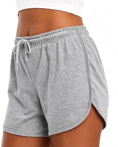 Comeor Short Femme Été en Coton, Short Sport et Détente avec Taille Élastique, Cordon Ajustable, Tissu Doux Extensible, Coupe Arrondie, Yoga Fitness Maison