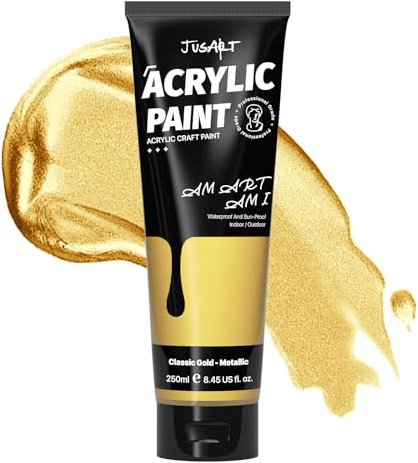 JusArt Acrylic Paint Metallic Gold Tubes 250ml,Non-Toxic & Rich Pigment Craft Paints for Canvas Painting,Wood, Fabric,Stone,Ceramics,Art Supplies for beginners and professional artists