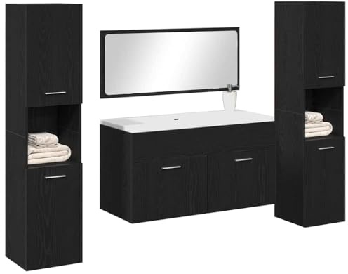 vidaXL Ensemble de mobilier de Salle de Bain 4 pcs Chêne Noir, Ensemble de Salle de Bain, rectangulaire, Style Moderne, Meuble Mural, Bois Technique, Rangement élégant, Gain de Place