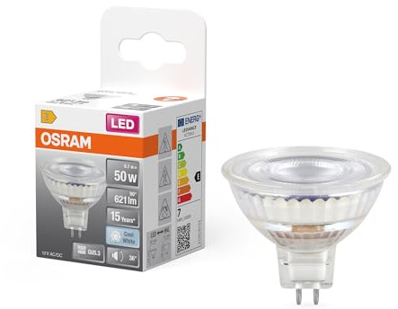 OSRAM Réflecteur LED Spot Star MR16, 4 000 K blanc neutre, 6,1 W, GU5.3, 36°, 621 lm, basse tension, transparent, pour spots, 15 000 h