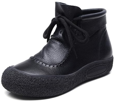 Generisch Stivaletti da donna con punta tonda in stile retrò, fatti a mano, con suola spessa, morbida, antiscivolo, caldi, invernali, caldi, ciaspole, Nero , 42 EU