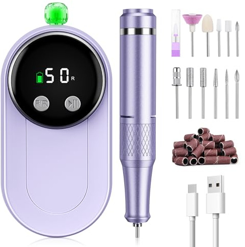 Urbuti Lima elettrica per unghie da 50000 giri/min, professionale, portatile, per unghie acriliche e gel, set elettrico ricaricabile per manicure e pedicure con display LCD a 12 bit per casa (nuovo)
